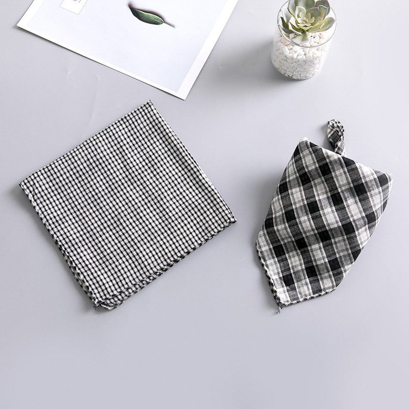 儿童纯棉围巾韩版潮四季宝宝男童女童双面四方巾季韩国_黑白格子