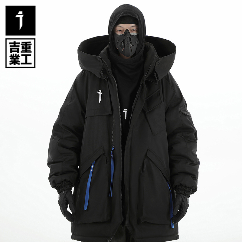 Jiye industria pesada 2023 Invierno nueva chaqueta multi-Bolsillo chaqueta acolchada de algodón para hombres y mujeres chaqueta acolchada de algodón con capucha engrosada informal suelta