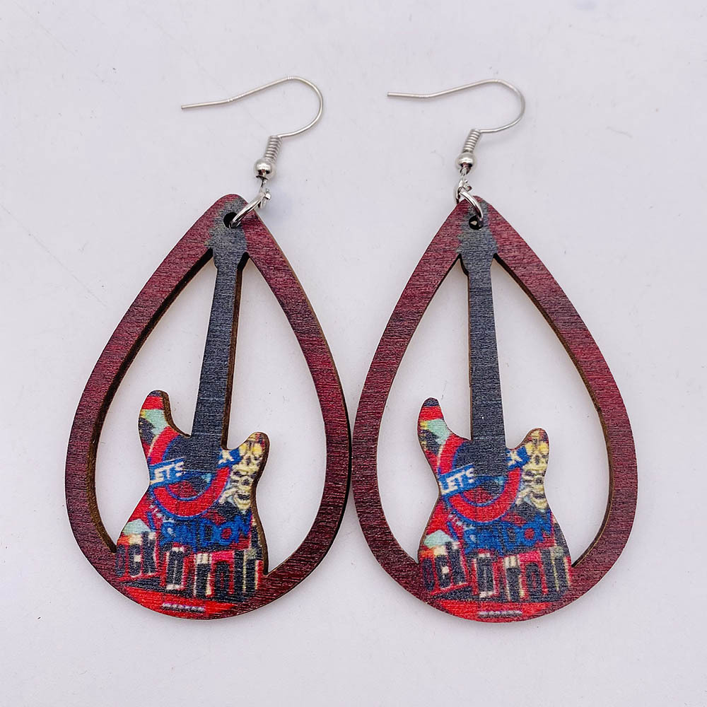 1 Pair Fashion Musical Instrument Wood Water Drop Women's Drop Earrings display picture 4