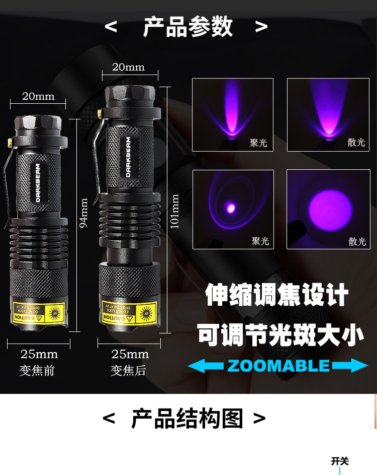 Cat Moss Uv Flashlight Rechargeable Ultraviolet Lamp for Money Detection and Identification Uv Curing Lamp Fluorescent Agent Detection Pen