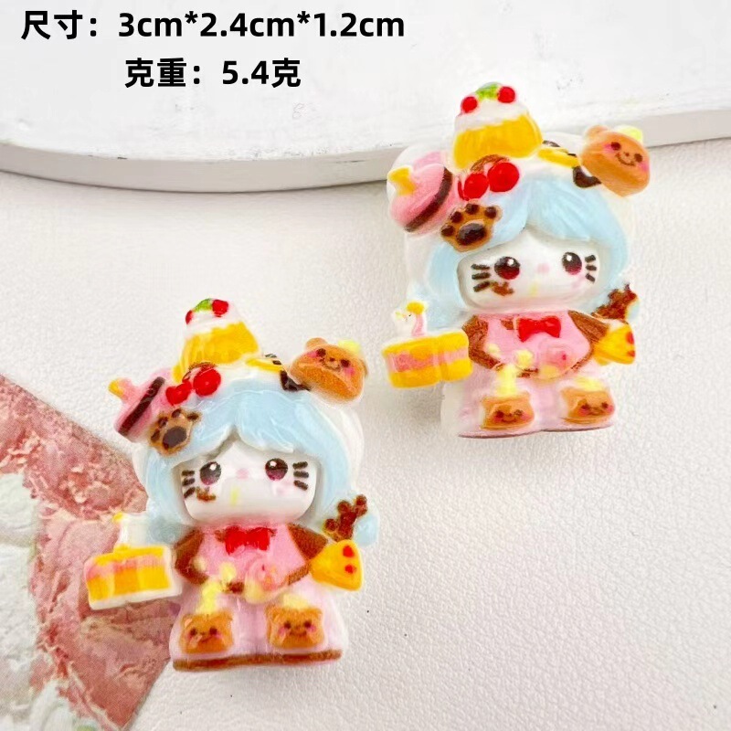 卡通可爱少女喵喵树脂配件手工diy发夹钥匙扣手机链萌粒挂饰品批|undefined