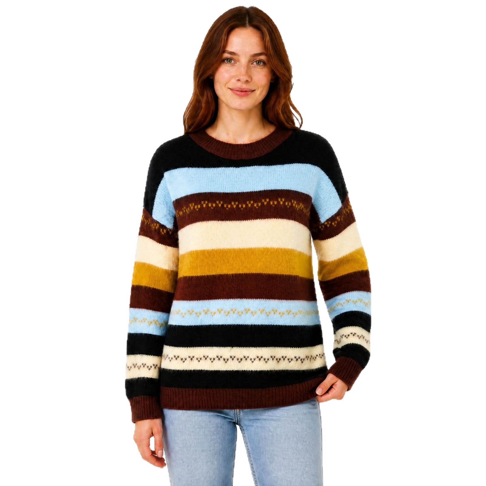 Autumn and winter women's lazy style thickened tops college style striped contrasting brown turtleneck women's sweater sweater