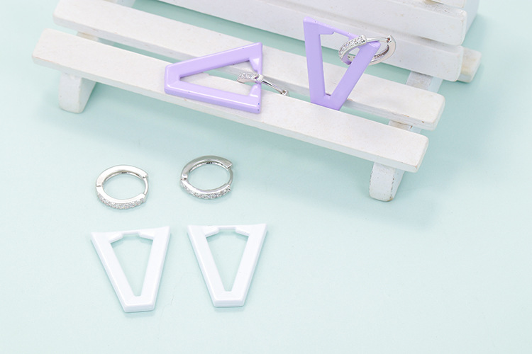 Zircon Inlay Material Fashion Irregular Trapezoidal Hollow Copper Earrings