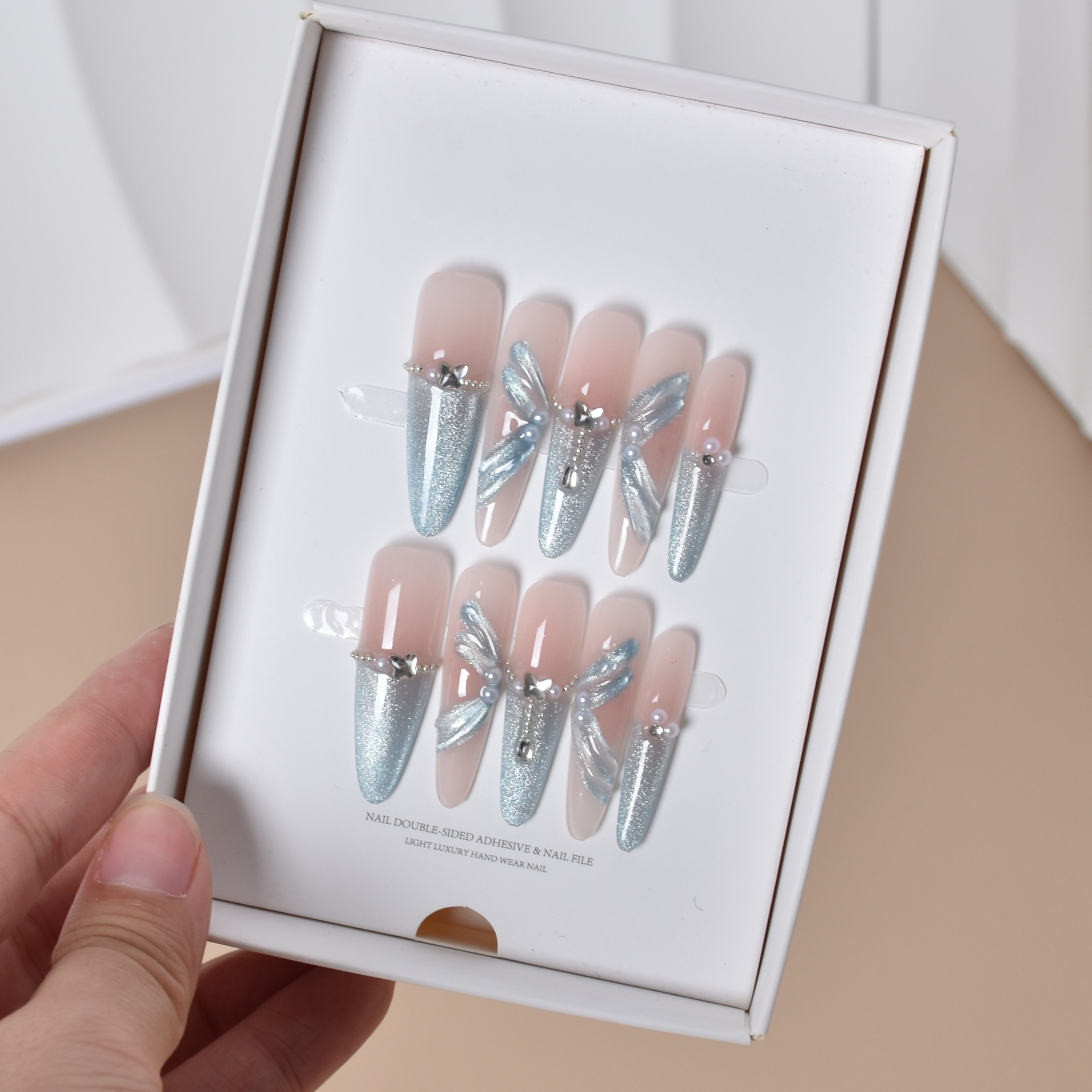 Cintas azules manuales para usar uñas largas perros delgados 4.0 uñas de manicura productos terminados removibles parches de uñas uñas
