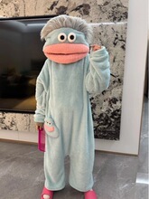 卡通搞怪大嘴怪连体睡衣女秋冬季新款加绒加厚珊瑚绒家居服可外穿