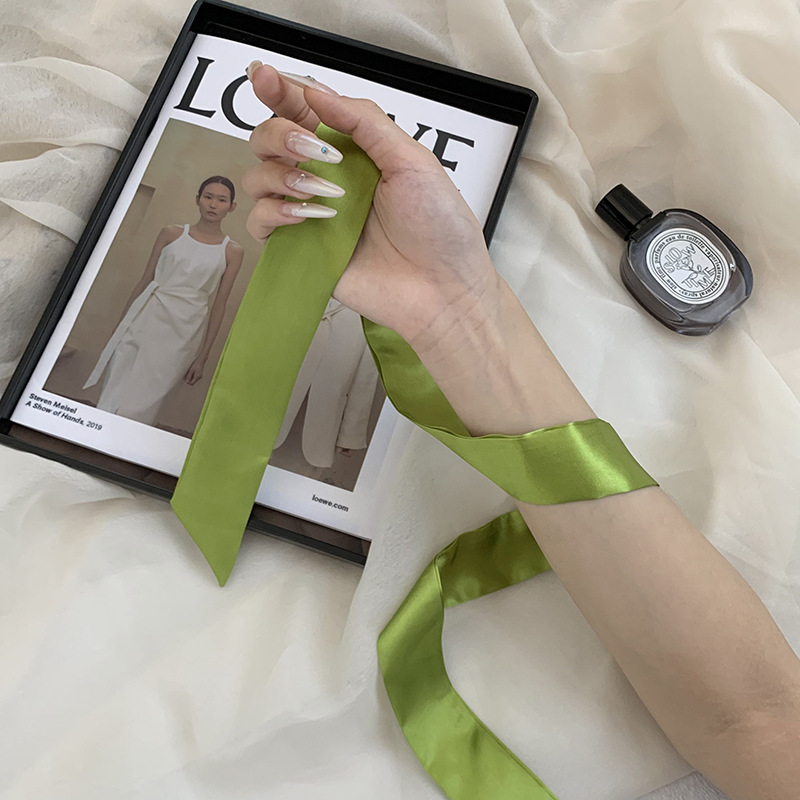 Pañuelo de seda de imitación, tira larga, sentido avanzado, nuevo estilo, color sólido, protección para el cuello, bufanda pequeña, bolsa atada, cinta para el cabello, diadema, cabello atado