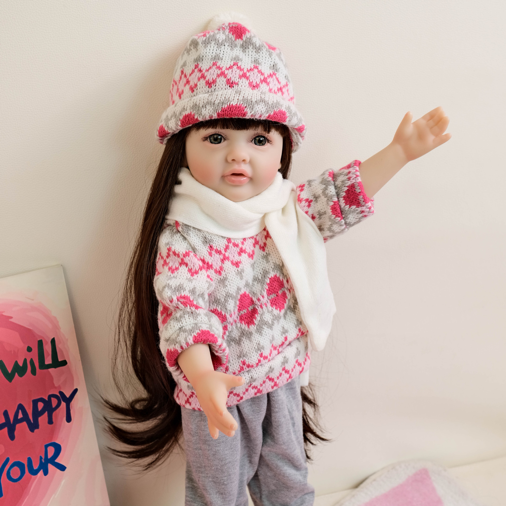 NPK 18 pulgadas impresión suéter gris pantalones Betty todo pegamento simulación muñeca regalos de vacaciones para niños
