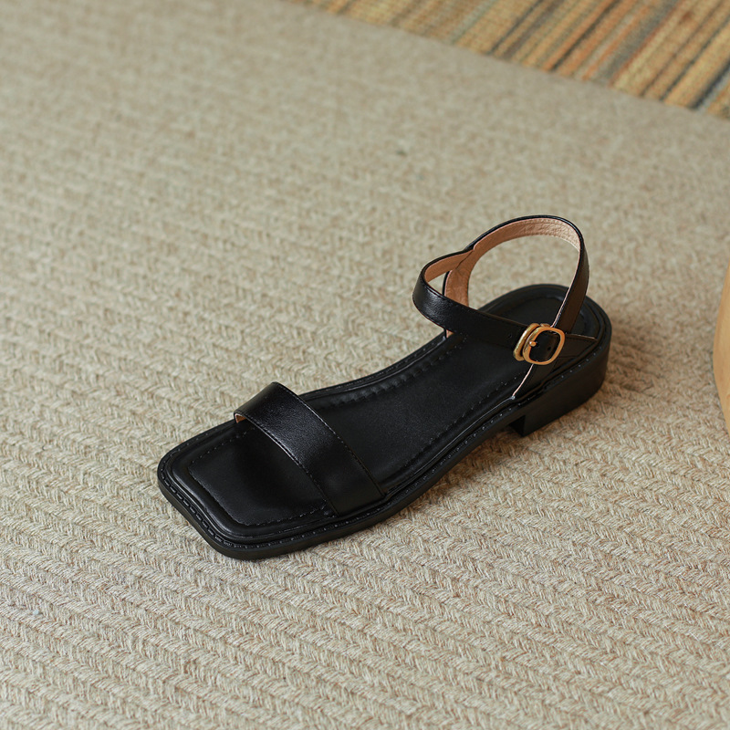 Sandal hở mũi nữ gót thấp quai ngang phong cách học đường — Màu nâu chi tiết 17