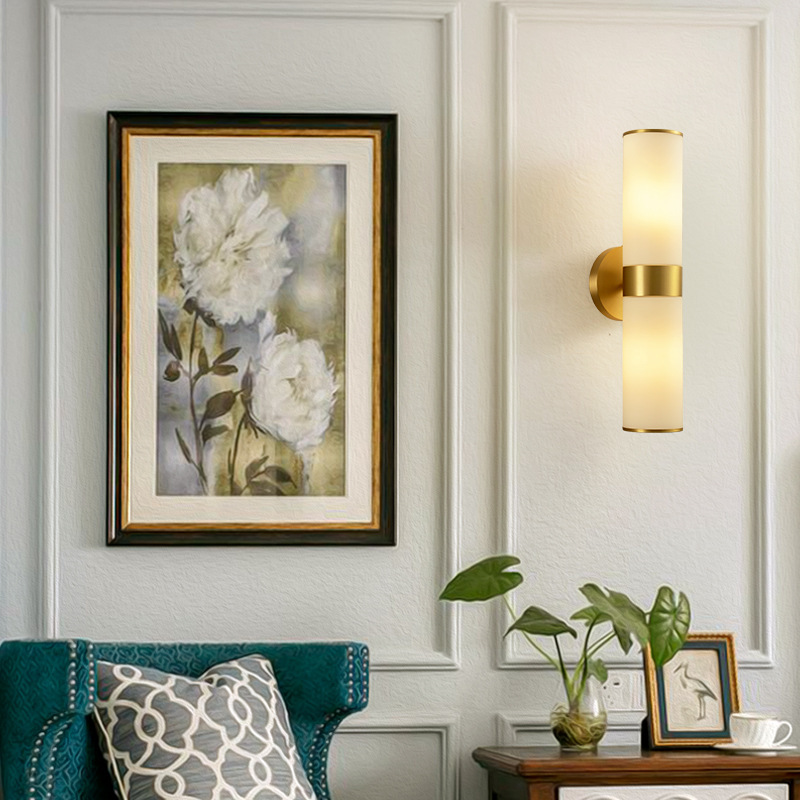 American-Style All-Copper Bedroom Bedside Wall Lamp, Light Luxury Background Wall Lighting, Simple Modern Staircase Mirror Front Lamp, Wall-Mounted