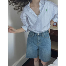 五分牛仔短裤女夏季薄款2024年新款高街ins潮高腰5分宽松阔腿中裤