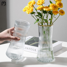 咣双玻璃花瓶ins风北欧大号透明水养富贵竹客厅家用干花鲜花插花