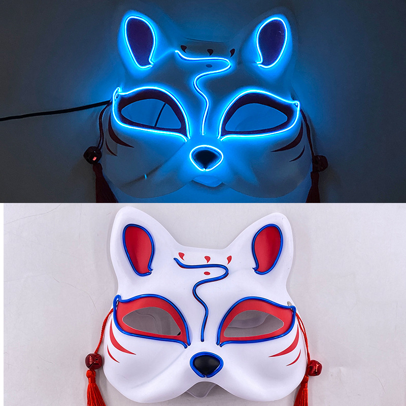 Luminoso LED máscara de zorro japonés máscara rave traje anime media cara gato máscara fiesta esquina