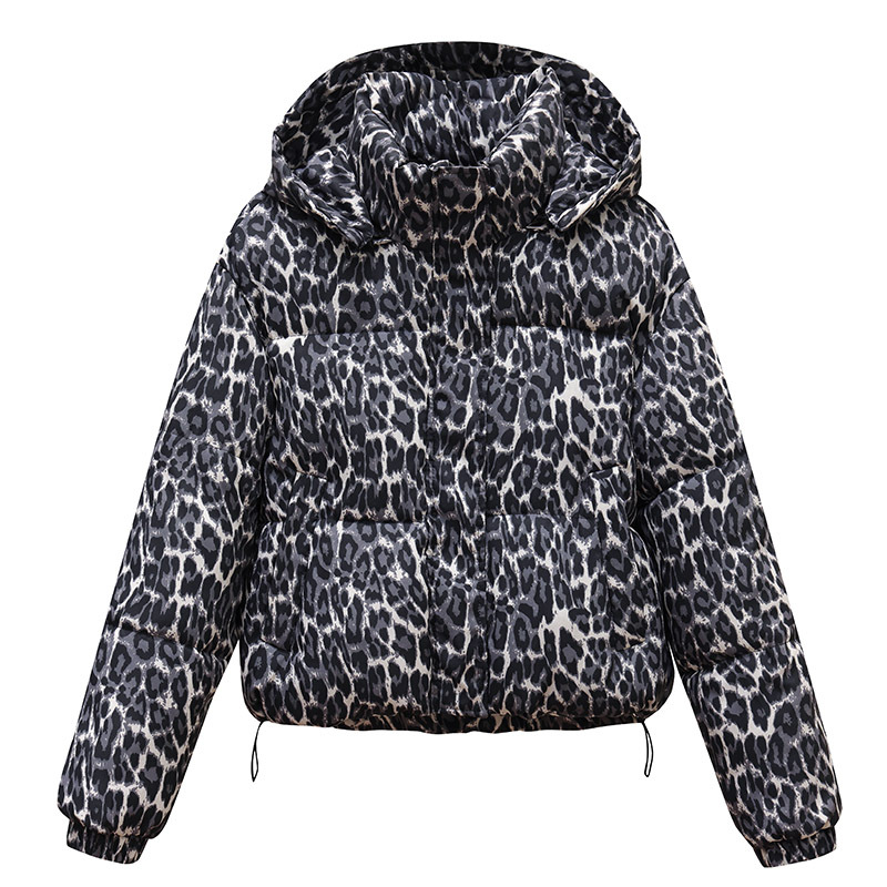 Transfronterizo 2025 otoño y invierno nueva chica caliente leopardo abrigo de algodón mujer gruesa chaqueta de cuello corto al por mayor