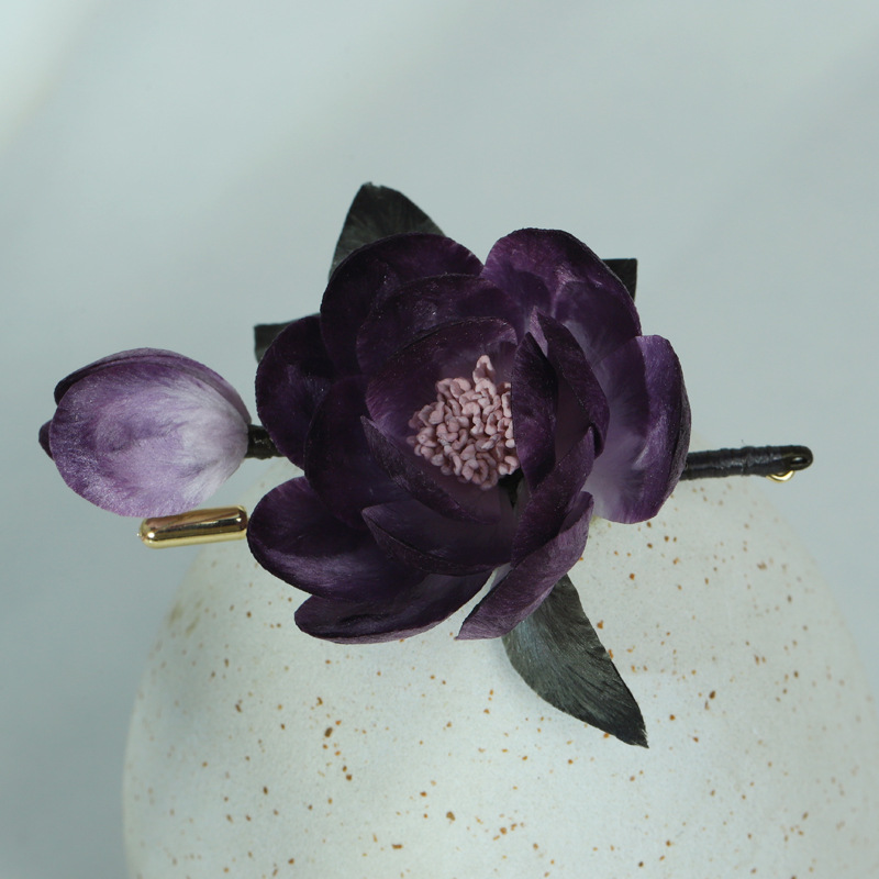 [Flor púrpura Jiao] nuevo estilo nacional de seda immaterial broche de flores de terciopelo chino clásico cheongsam accesorios de flores púrpura Jiao cumpleaños