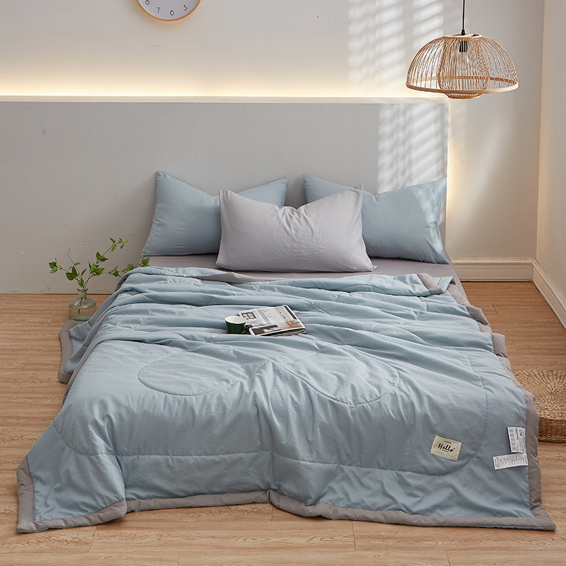 Japanese-style MUJI washed cotton summer cool blanket solid color single and double summer blanket air conditioner blanket summer thin sheet gift blanket wholesale