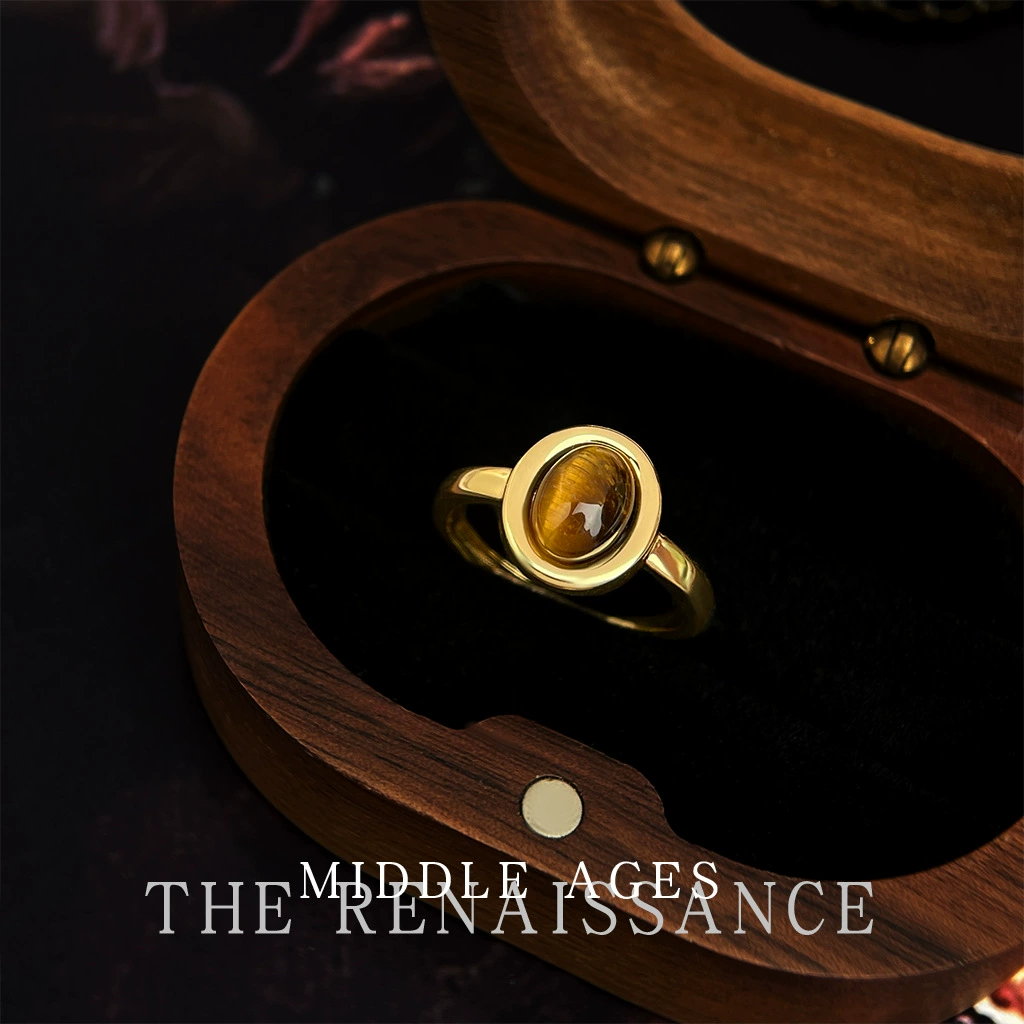 Retro adjustable ring, tiger eye stone, light-luxury index-finger style, copper base
