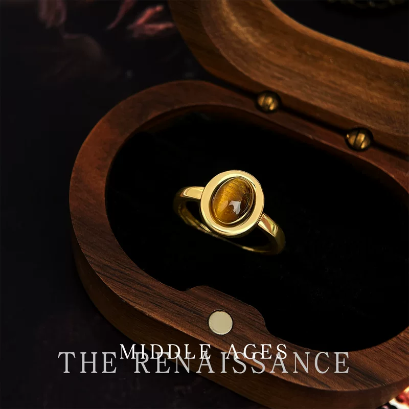 Retro adjustable ring, tiger eye stone, light-luxury index-finger style, copper base
