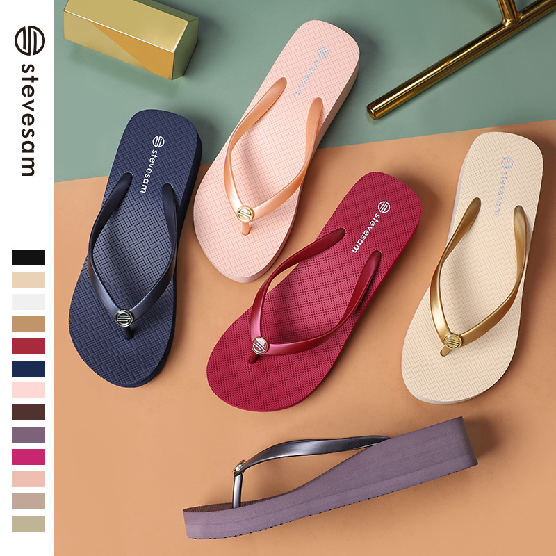 Stevesam Summer New Flip-Flops Women's Wedge Non-Slip Thick-Soled Korean Sandals Seaside Flip-Flops Beach Slippers Stevesam Summer New Flip-Flops Women's Wedge Non-Slip Thick-Soled Korean Sandals Seaside Flip-Flops Beach Slippers