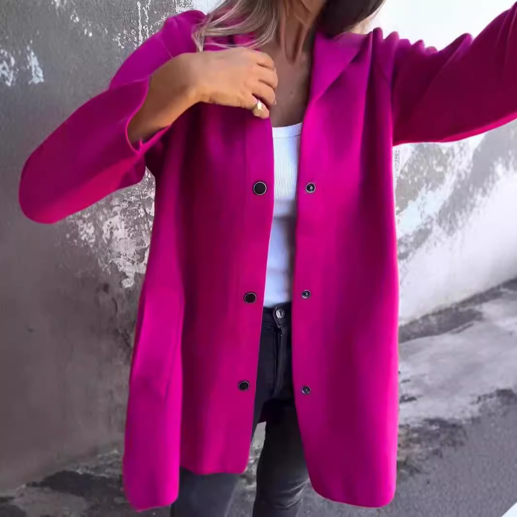 2024 Herbst/Winter Einfarbig Lässige Einreihige Kapuzenjacke_voghion.com