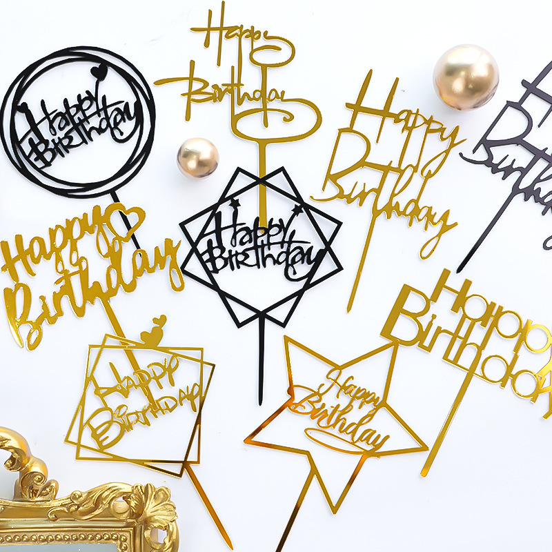 Happy Birthday Acrylic Insert Card 10 Pack Cake Decoration Insert Internet Celebrity Creative Birthday Decoration Insert Ornament