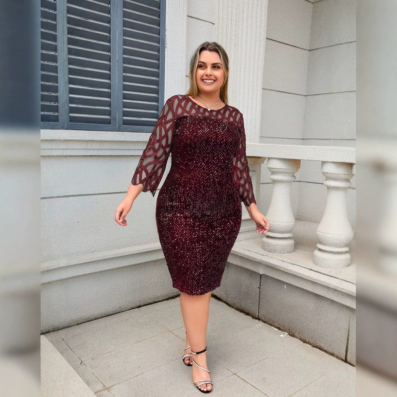 Cross-border supply of European and American spring and autumn explosions personalized sequins design plus size women's dress 10-color 8-yard real shot