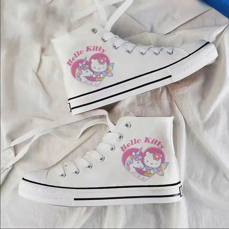 2025 Around Girl Canvas Shoes Spring New Japanese All-match Student Sneakers Cartoon KT High-top Canvas Shoes 2025 Around Girl Canvas Shoes Spring New Japanese All-match Student Sneakers Cartoon KT High-top Canvas Shoes