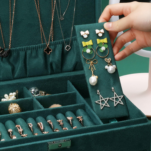 Lockable velvet jewelry box, hand jewelry jewelry storage box, wedding Chinese style princess European style high-end jewelry box