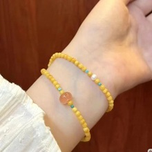 新中式双圈叠戴仿蜜蜡黄琉璃串珠手链女古风手串小众设计闺蜜手饰