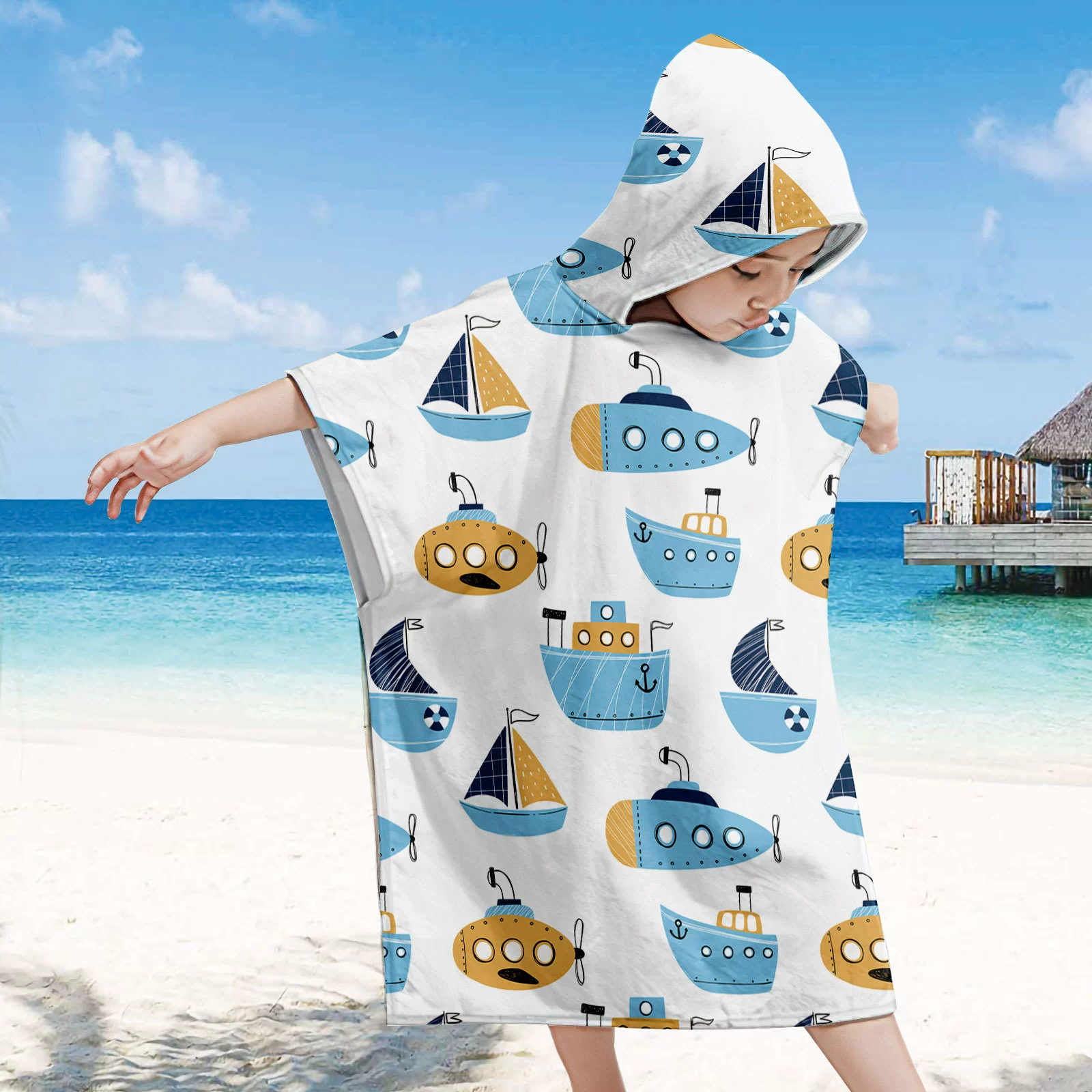 Морской детский пляжный халат с капюшоном для плавания, защита от солнца
