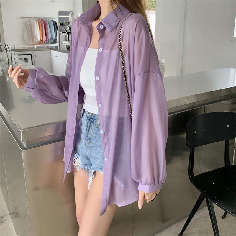 112g Weight Long Sleeve Sleeve Length Single Breasted Placket Type Shirtsleeve Sleeve Type Polyester, Chiffon Fabric Type Regular Top Length Cardigan Tops Type Holiday Occasion Shirt Collar Neckline Loose Fit Type Solid Color Pattern Summer, Spring Season Women's Gender Casual Style Wholesale Women's Casual Solid Color Long Sleeve Blouses 26