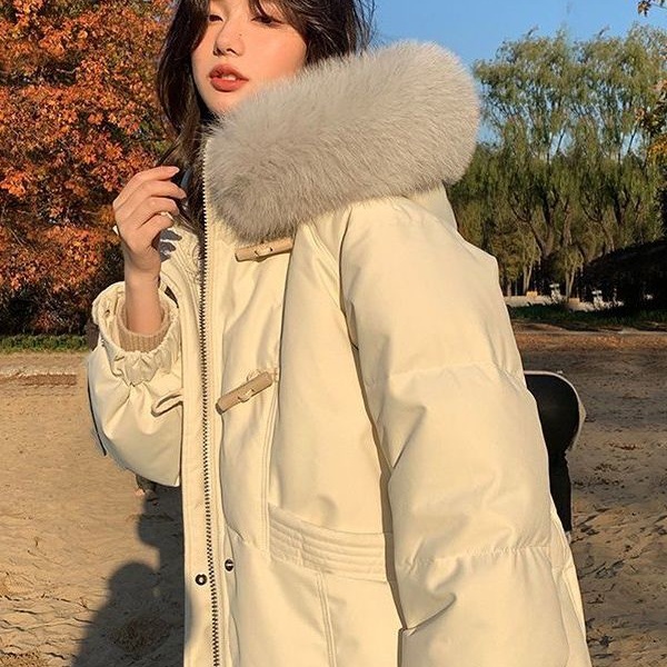 Women's Mid-Length down Jacket 2026 Winter New Style Loose Fit Slimming Fashionable Over-The-Knee Fur Collar Thickened White Duck down Coat