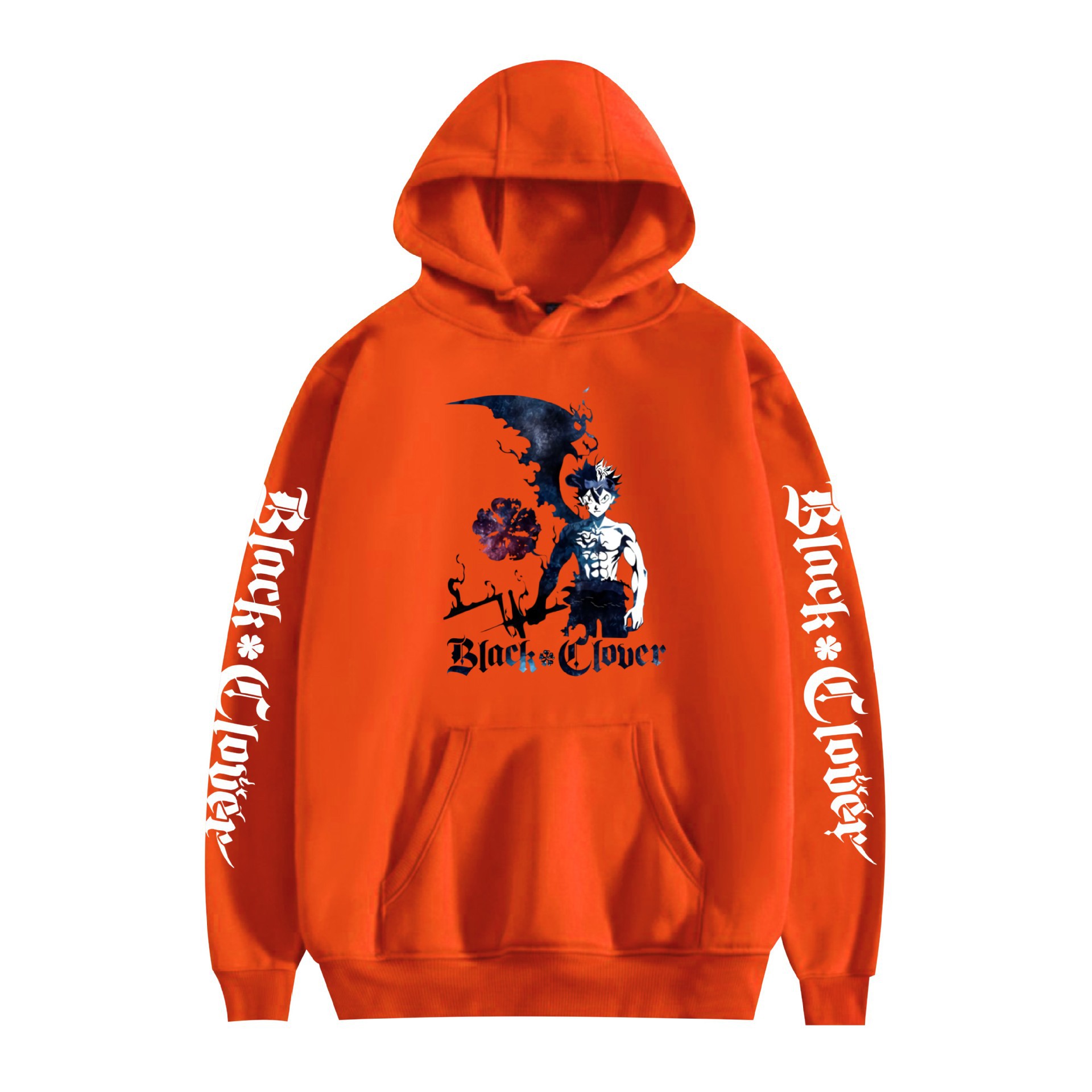 Suéter con capucha periférico de animación de trébol de cuatro hojas negro bidimensional marca de moda sudadera con capucha suelta casual más chaqueta de terciopelo nuevo