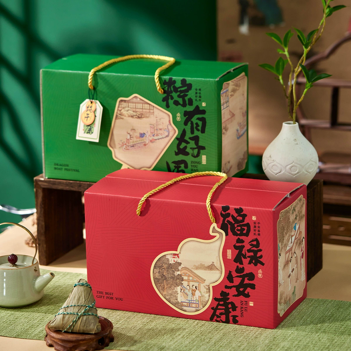 2025 новый фестиваль драконьих лодок, упаковка большой емкости, подарочная коробка, рисовые пельмени, гофрированная коробка, прямоугольная китайская красная подарочная коробка, специальная коробка