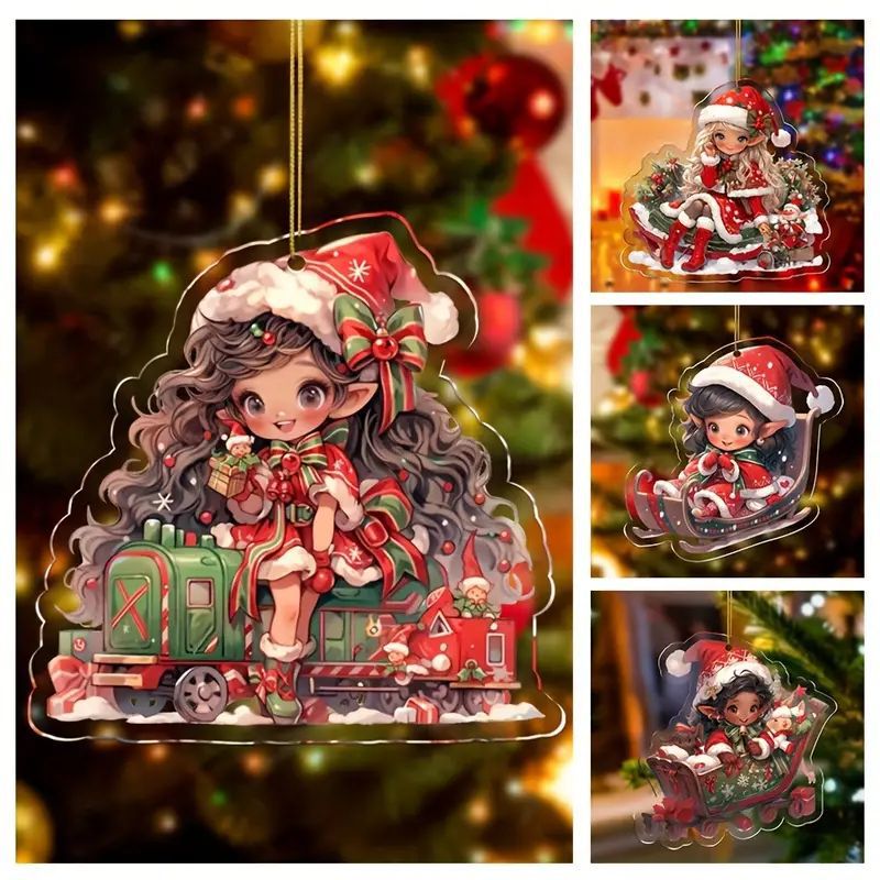 Amazon transfronterizo nuevo acrílico plano creativo de dibujos animados espejos retrovisores de automóviles decoración de Navidad mochila