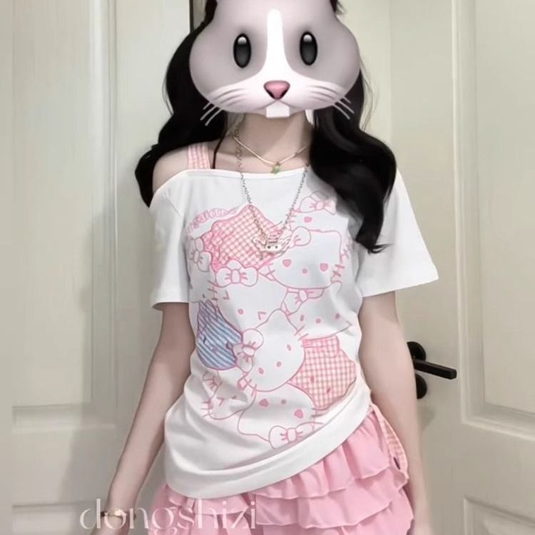American-Style Spicy Girl Off-Shoulder Short-Sleeve T-Shirt for Women, Summer 2026 New White Cute Off-Shoulder Slimming Versatile Trendy Top