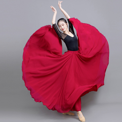720-degree double-layer chiffon classical dance folk dance skirt, dancing long skirt, square dance training Xinjiang dance skirt