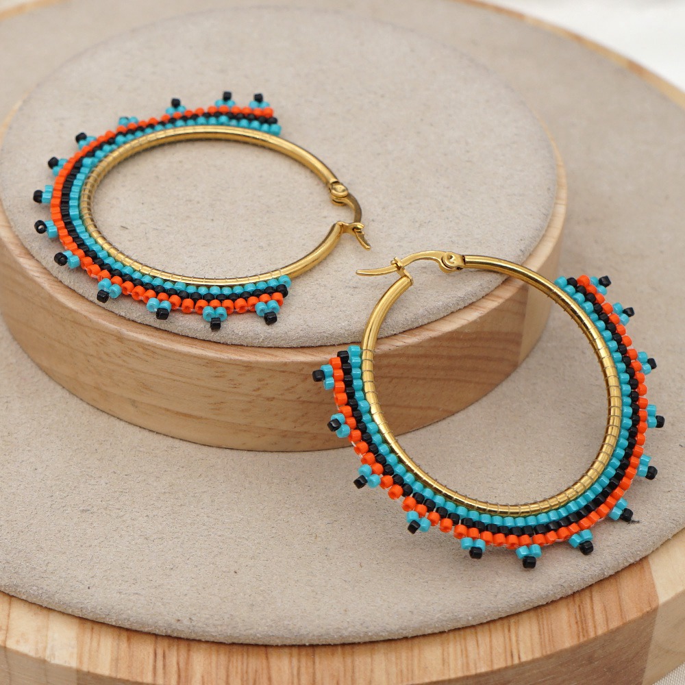 New Miyuki Bead Large Hoop Earrings Bohemian Style Fabulous Personality Earrings Female Source Factory Wholesale display picture 2