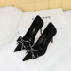 825-H7 Fashion Slim Banquet Women's Shoes High Heels Shallow Mouth Pointed Suede Rhinestone Bow Single Shoes