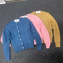 跨境现货25秋装RL拉夫棉质中麻花针织衫绞花毛衣开衫外套小马标女