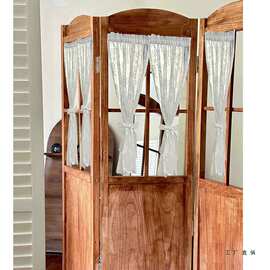 法式乡村复古折叠屏风纱帘ins风实木移动隔断服装店民宿美甲店