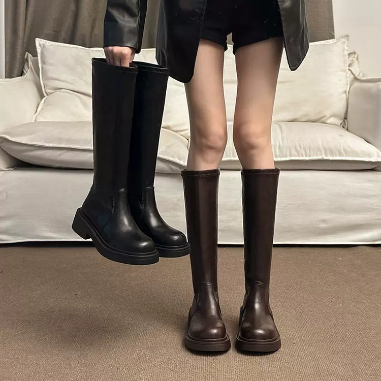 But knee-high boots for women 2024 autumn and winter new versatile thick-soled thick-soled taller boots slimming thick-soled knight boots