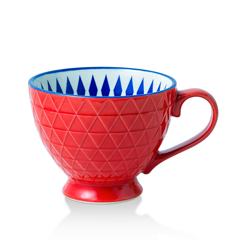 Taza de desayuno de cerámica en relieve, taza de nicho, taza de café de gran capacidad, taza de avena, taza de agua doméstica