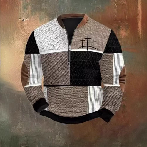 2025 跨境欧美拉链卫衣男士3D印花男士半拉链卫衣欧美秋冬印花