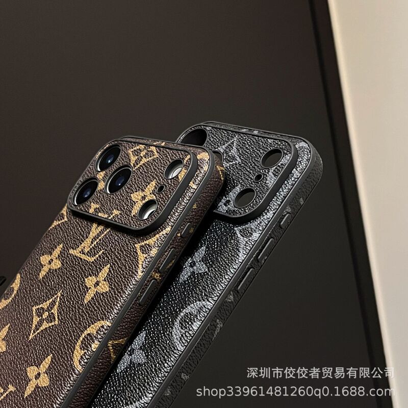 大牌全包镜头苹果17promax手机壳15/16适用iPhone老花皮质软壳新|undefined