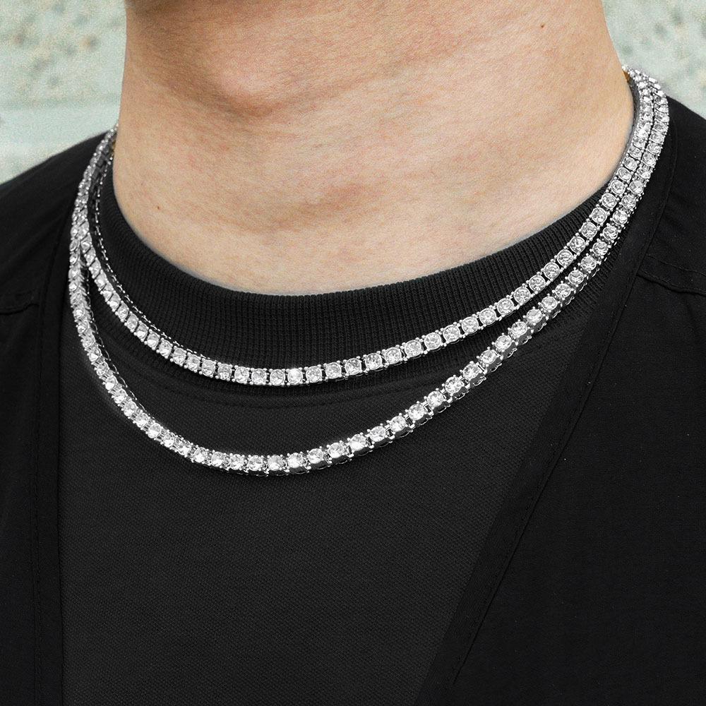 Chaîne tennis hip-hop diamant 4 mm pour homme, accessoire tendance, collier simple rang en alliage de zinc écologique._voghion.com