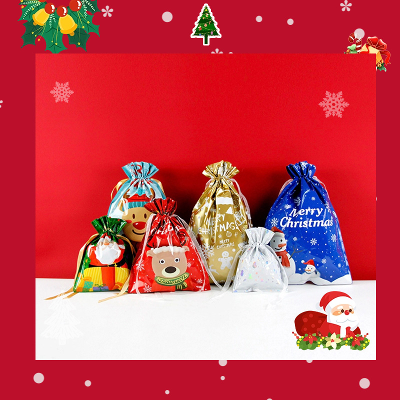 抽绳圣诞礼品袋子礼物糖果圣诞老人雪人麋鹿包装袋众多款式可跨境