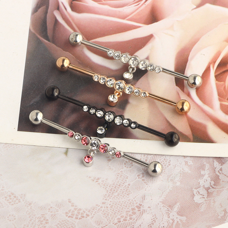 14G Industrial Barbell Earring Star Piercing Jewelry Rose Gold White Crystal detail image 8