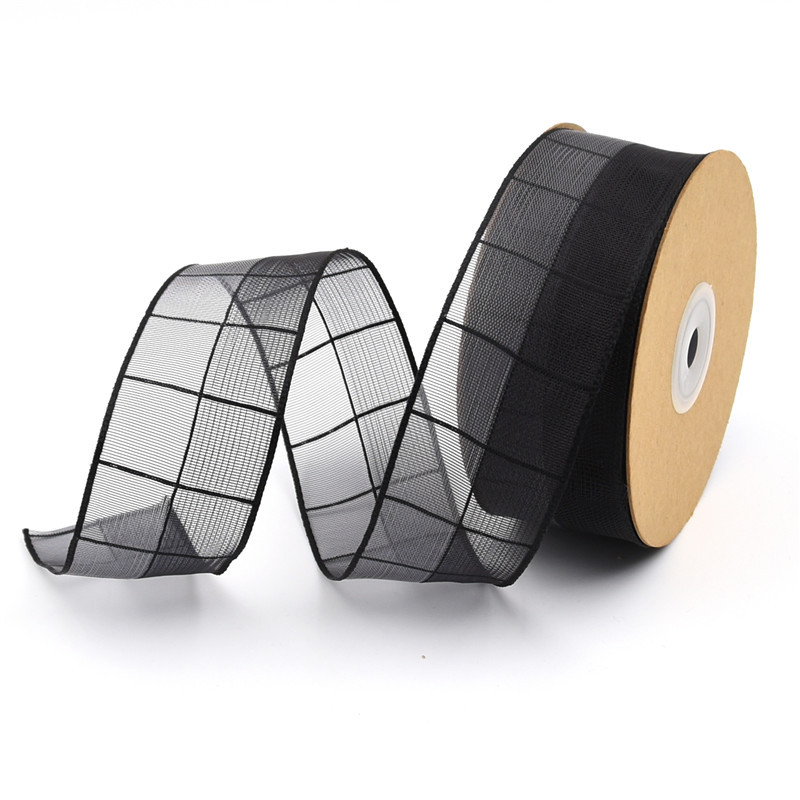 Transfronterizo europeo y americano 3,8 cm contraste color Plaid nieve cinta ropa hogar textil producción material cinta con alambre de hierro en stock 10M