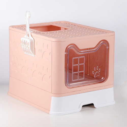New foldable self-closing litter box with enclosed cat toilet, splash-proof drawer-style odor-removing large litter box