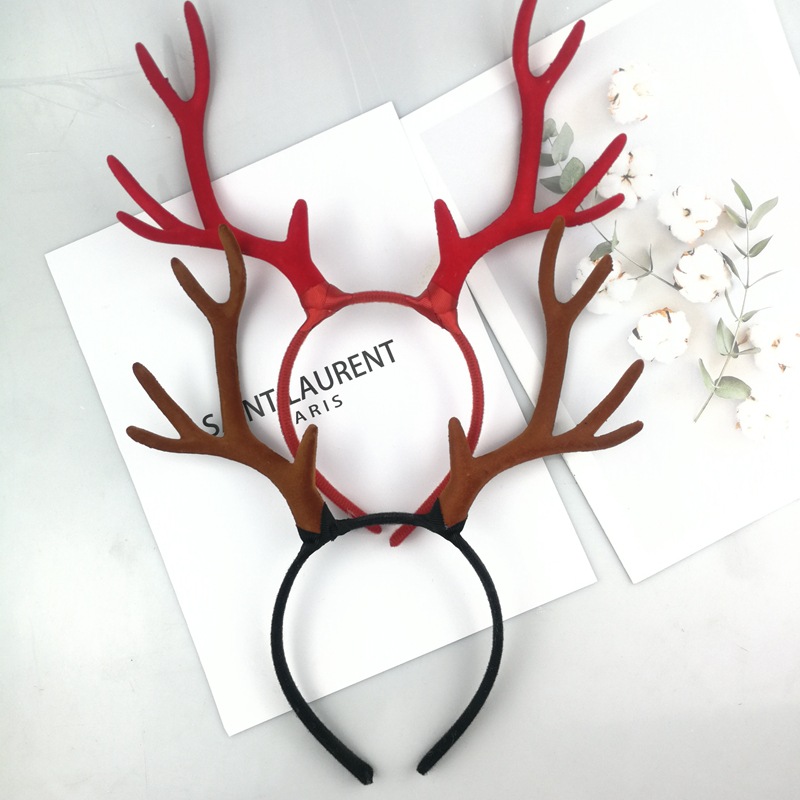 圣诞节大鹿角发箍大号仿真麋鹿鹿角头箍表演拍摄配饰植绒大鹿角|ru